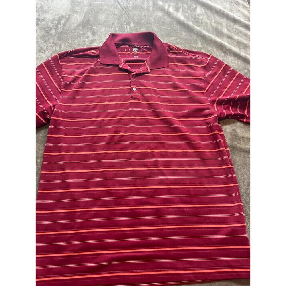 Nike Golf‎ Shirt Mens XL Polo Striped Red & Orange Short Sleeve Collared.